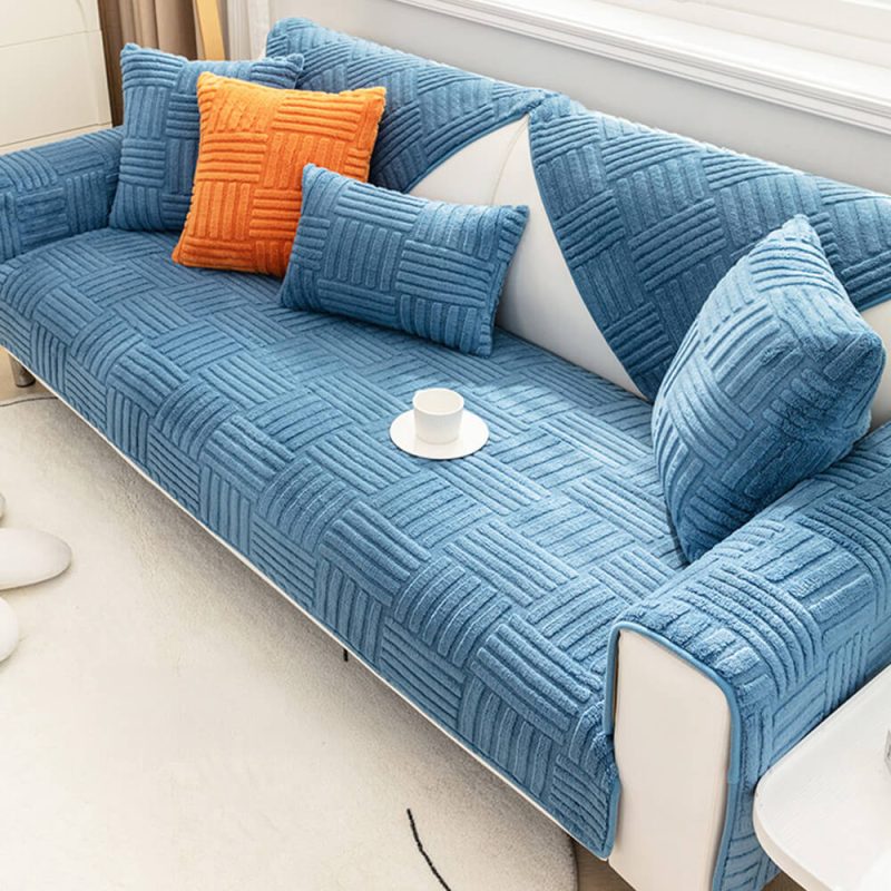 FUNNYFUZZYStripedTexturedPlushNon slipCouchCover 8