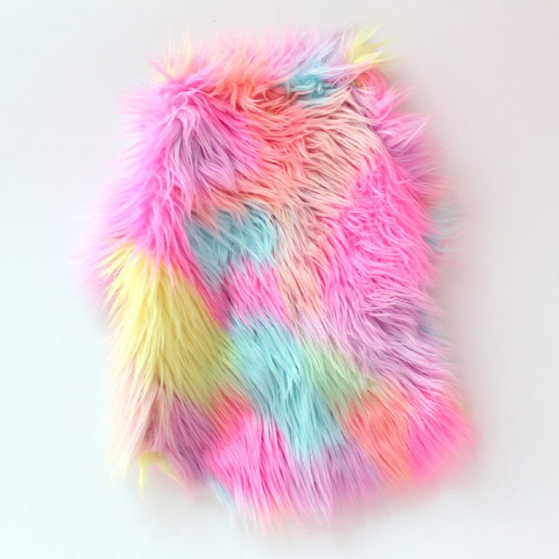 FUNNYFUZZYStylishColorfulFauxFurFluffyRainbowDogCoat 1