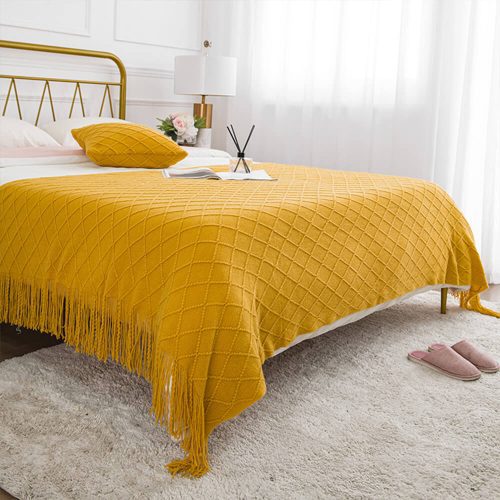 FUNNYFUZZYStylishTasselKnittedSofaBlanketDecorativeHomeThrow 1