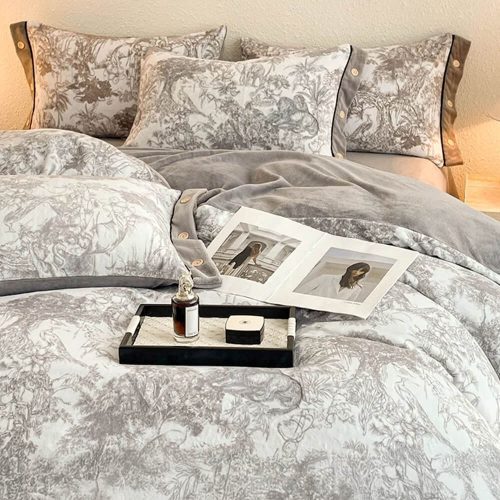 FUNNYFUZZYSuperSoftMarbleWarmMoisture WickingVelvetBedSheetSet 1