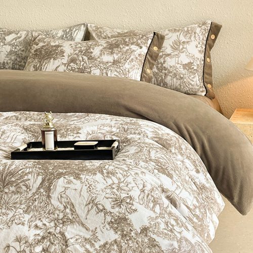 FUNNYFUZZYSuperSoftMarbleWarmMoisture WickingVelvetBedSheetSet 4