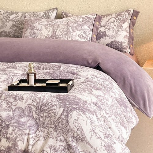 FUNNYFUZZYSuperSoftMarbleWarmMoisture WickingVelvetBedSheetSet 7