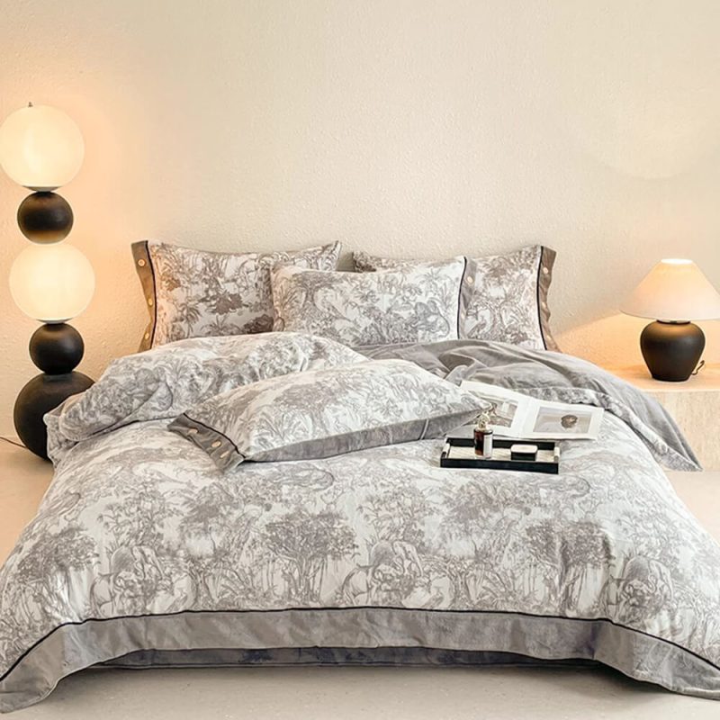 FUNNYFUZZYSuperSoftMarbleWarmMoisture WickingVelvetBedSheetSet 8