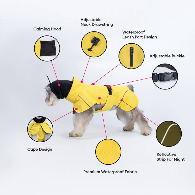 FUNNYFUZZYTurtleneck Waterproof Lightweight Reflective Adjustable Dog Poncho Raincoat 15