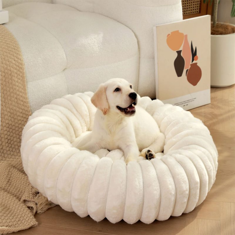 FUNNYFUZZYUltra SoftPlushRoundDonutSupportDog CatBed 1