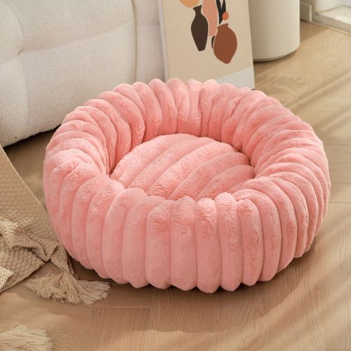 FUNNYFUZZYUltra SoftPlushRoundDonutSupportDog CatBed 11