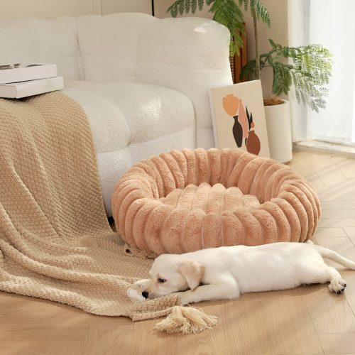 FUNNYFUZZYUltra SoftPlushRoundDonutSupportDog CatBed 12