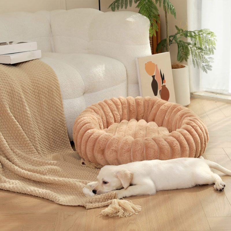 FUNNYFUZZYUltra SoftPlushRoundDonutSupportDog CatBed 12