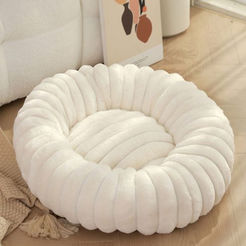 FUNNYFUZZYUltra SoftPlushRoundDonutSupportDog CatBed 2