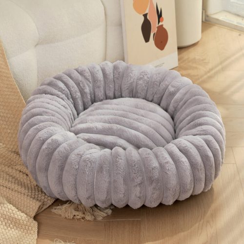 FUNNYFUZZYUltra SoftPlushRoundDonutSupportDog CatBed 3