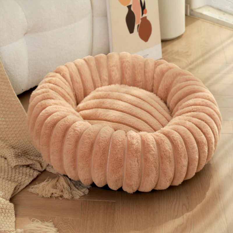 FUNNYFUZZYUltra SoftPlushRoundDonutSupportDog CatBed 5