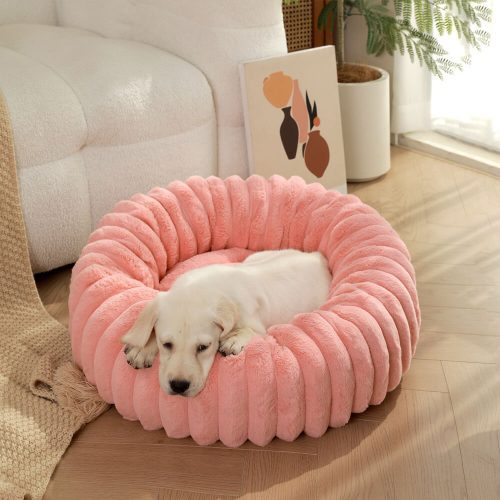 FUNNYFUZZYUltra SoftPlushRoundDonutSupportDog CatBed 6