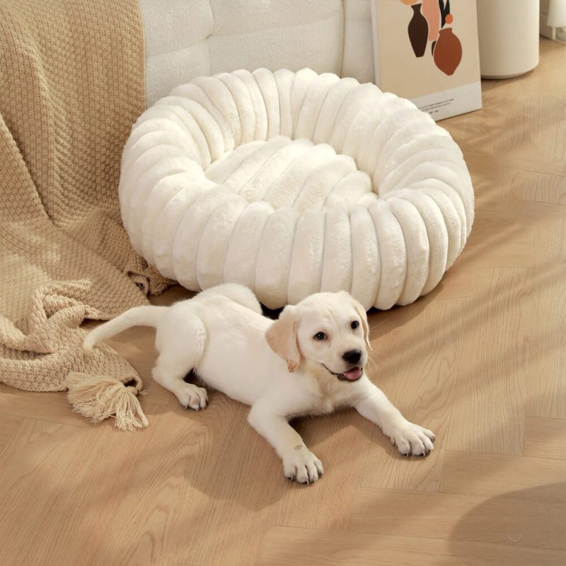 FUNNYFUZZYUltra SoftPlushRoundDonutSupportDog CatBed 7