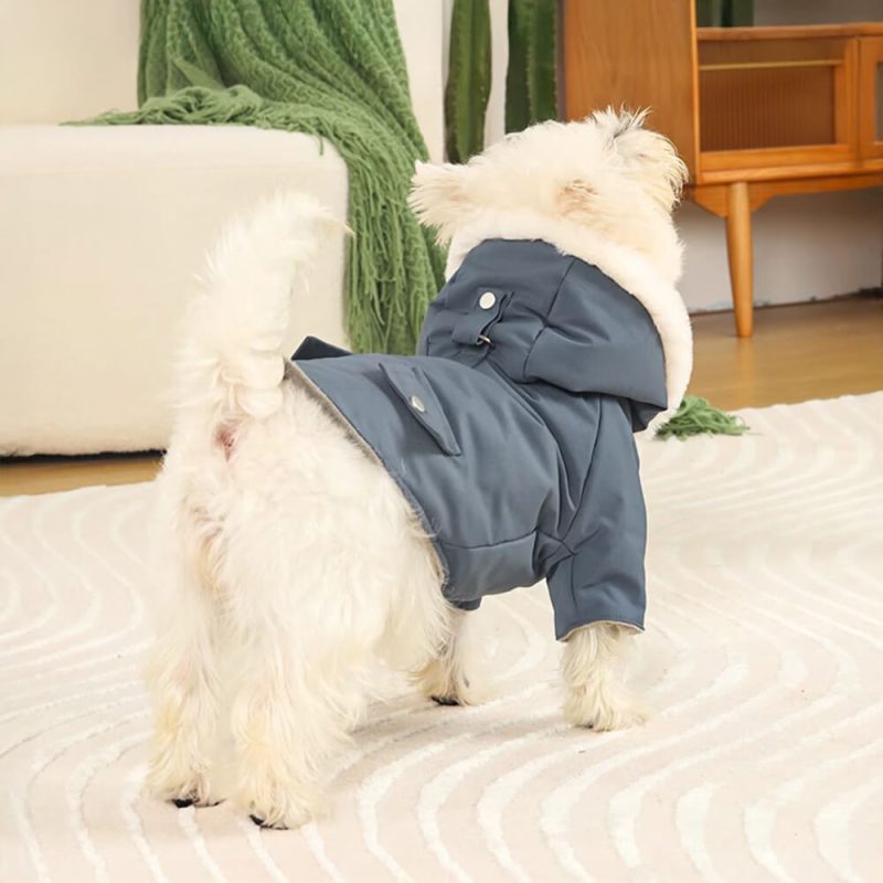 FUNNYFUZZYUltra WarmFauxFurLiningWindproofHoodedDogCoat 10