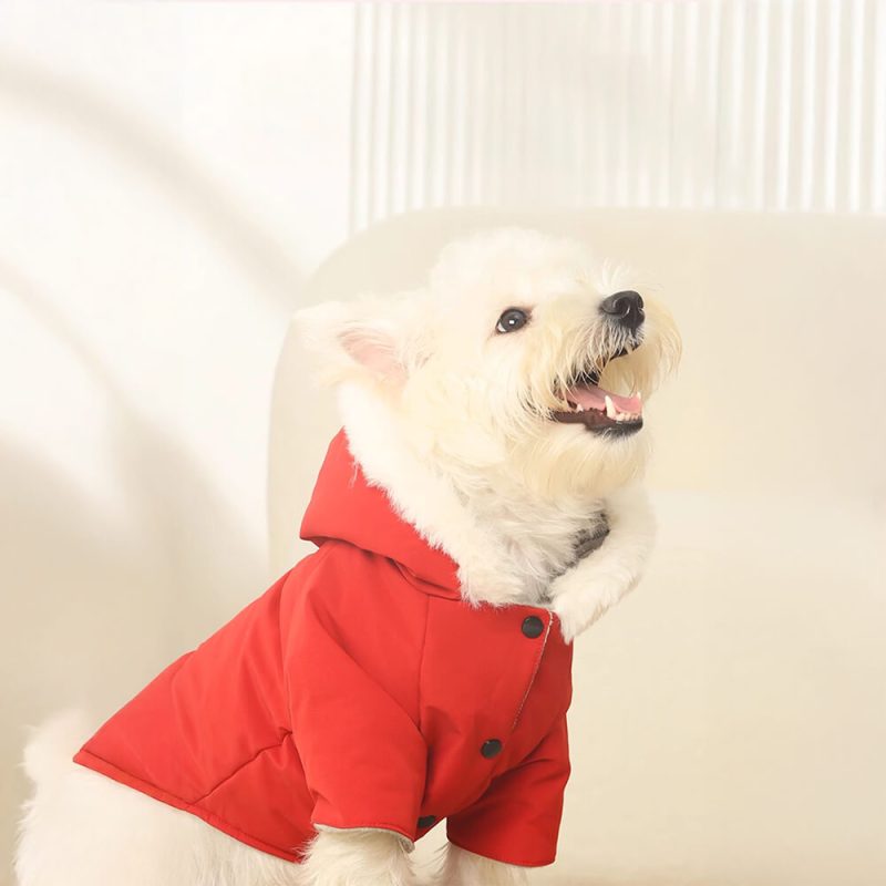 FUNNYFUZZYUltra WarmFauxFurLiningWindproofHoodedDogCoat 17