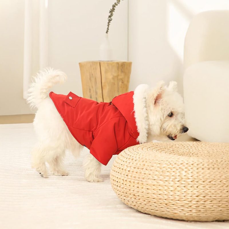 FUNNYFUZZYUltra WarmFauxFurLiningWindproofHoodedDogCoat 19