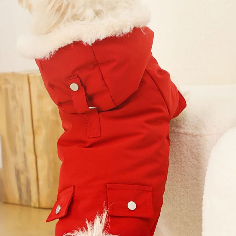 FUNNYFUZZYUltra WarmFauxFurLiningWindproofHoodedDogCoat 9