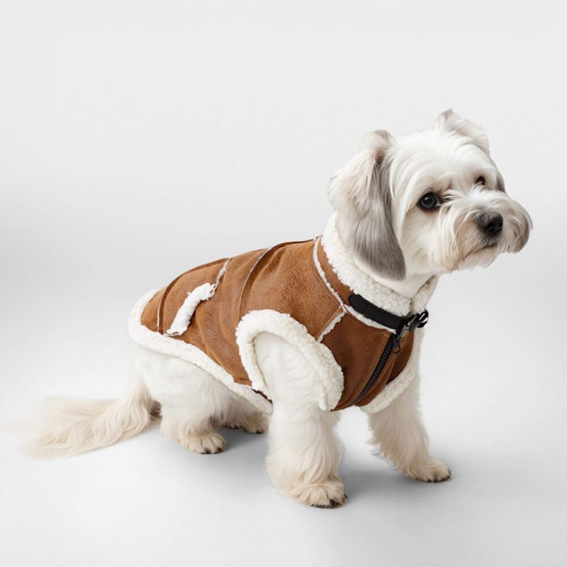 FUNNYFUZZYVintageCozyFauxSuedeShearlingLinedDogVestJacket 4