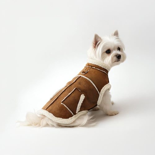 FUNNYFUZZYVintageCozyFauxSuedeShearlingLinedDogVestJacket 5