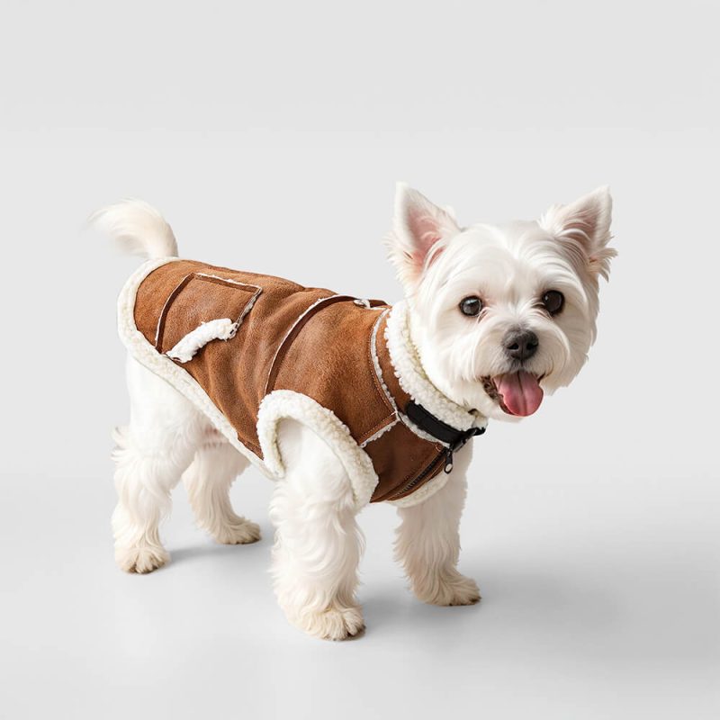 FUNNYFUZZYVintageCozyFauxSuedeShearlingLinedDogVestJacket 6