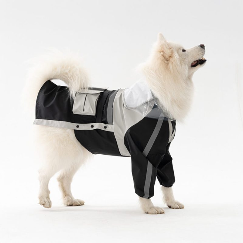 FUNNYFUZZYWaterproofReflectiveAdjustableFitTransparentBrimDogHoodedRaincoat 1