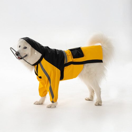 FUNNYFUZZYWaterproofReflectiveAdjustableFitTransparentBrimDogHoodedRaincoat 2