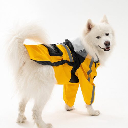 FUNNYFUZZYWaterproofReflectiveAdjustableFitTransparentBrimDogHoodedRaincoat 9