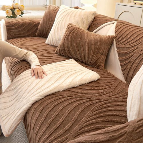 FUNNYFUZZYWaveTexturedPlushNon SlipCouchCover 2