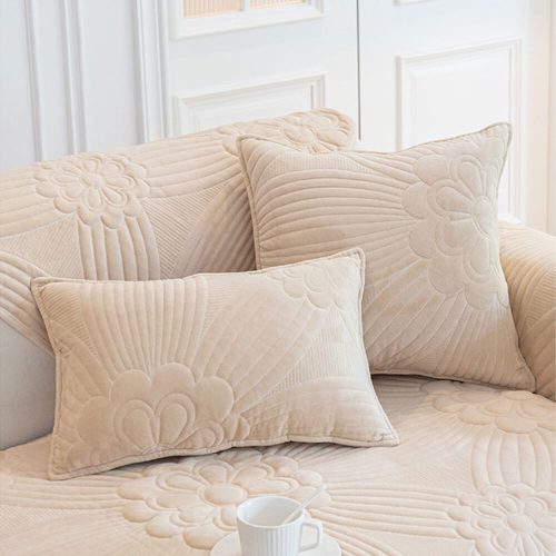 FUNNYFUZZY Floral Embossed Plush Non Slip Couch Cover 15