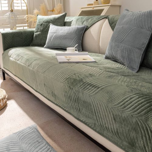 FUNNYFUZZY Leaf Patterned Plush Warm Non Slip Couch Cover 10