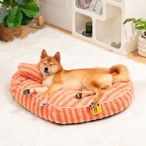 FUNNYFUZZY PlushHeartFluffyCalmingwithPillowDog CatBed2