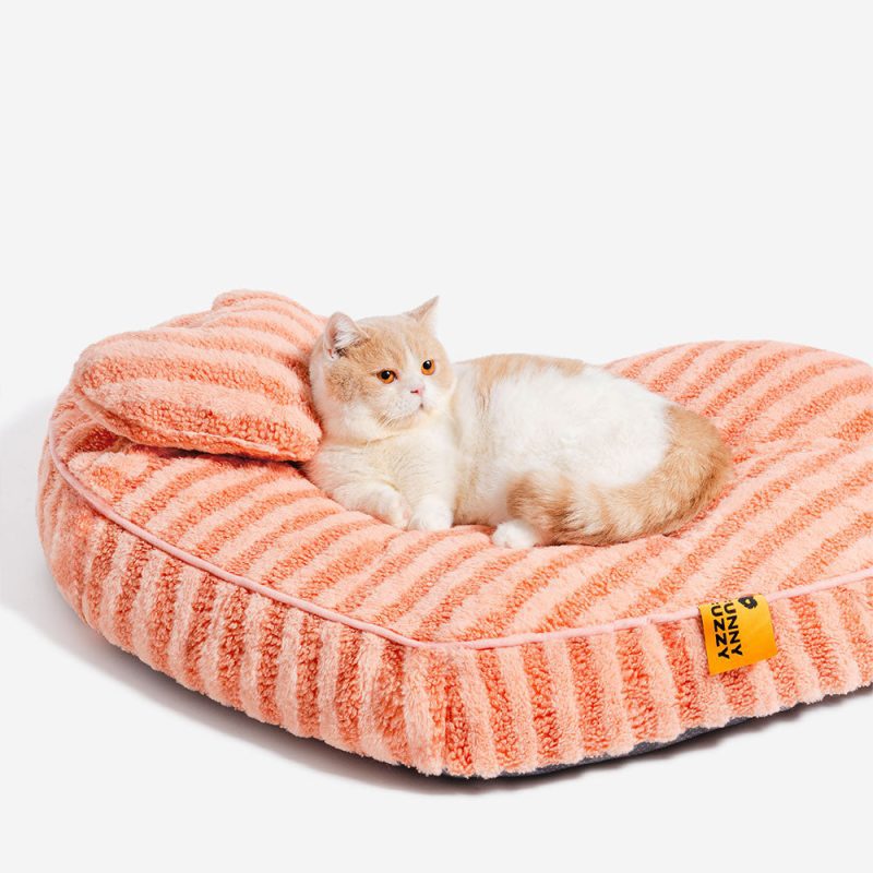 FUNNYFUZZY PlushHeartFluffyCalmingwithPillowDog CatBed4