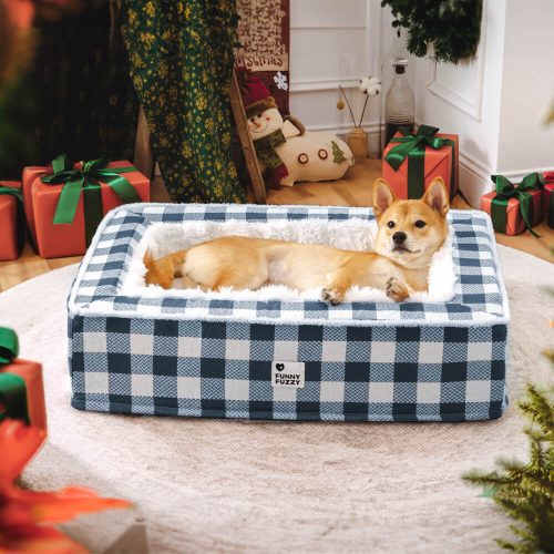 FestiveClassicTartanCozyDogAnti AnxietyCalmingBed Blue XL M L