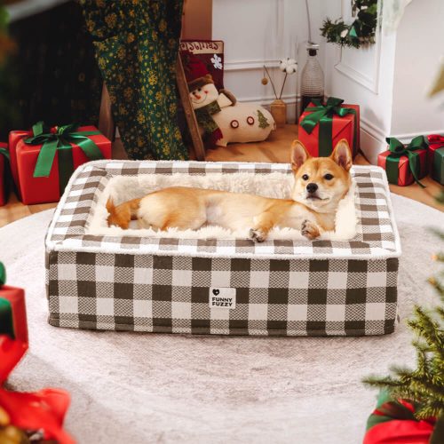 FestiveClassicTartanCozyDogAnti AnxietyCalmingBed Brown XL M L