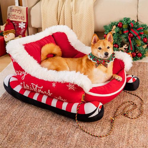 FestivePlushCozyDogBed ChristmasSleigh 16