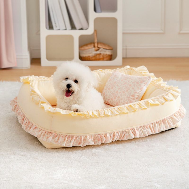 FloralOrthopedicDogBedCalmingPetBedwithPillow Blanket 1