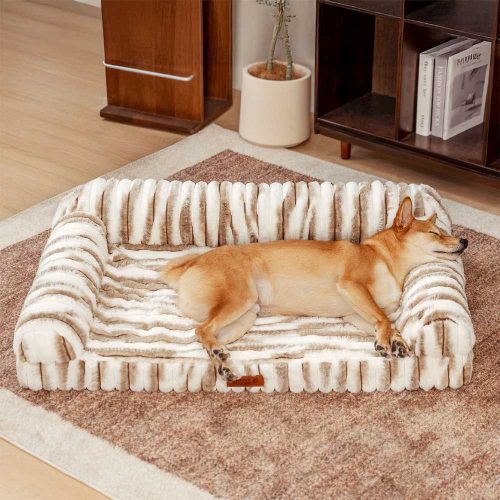 FluffyStripedOrthopedicBolsterDogBed LuxeComfort 1