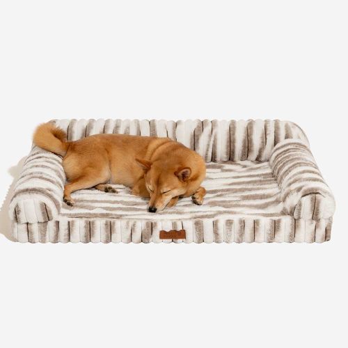 FluffyStripedOrthopedicBolsterDogBed LuxeComfort 10