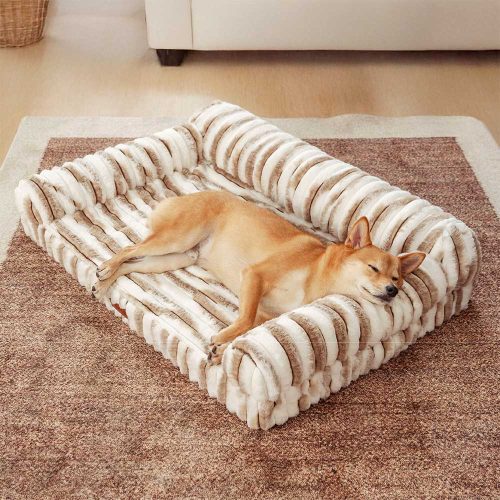 FluffyStripedOrthopedicBolsterDogBed LuxeComfort 14