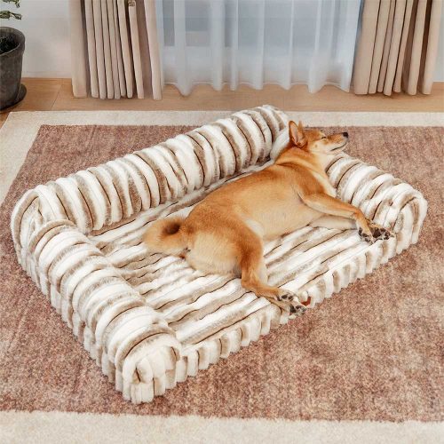 FluffyStripedOrthopedicBolsterDogBed LuxeComfort 15