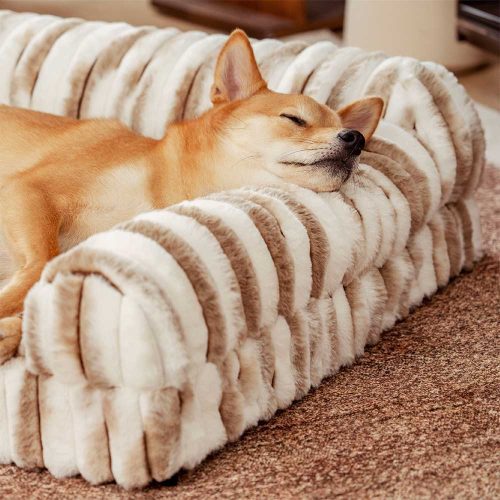 FluffyStripedOrthopedicBolsterDogBed LuxeComfort 16