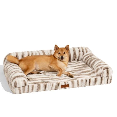 FluffyStripedOrthopedicBolsterDogBed LuxeComfort 9