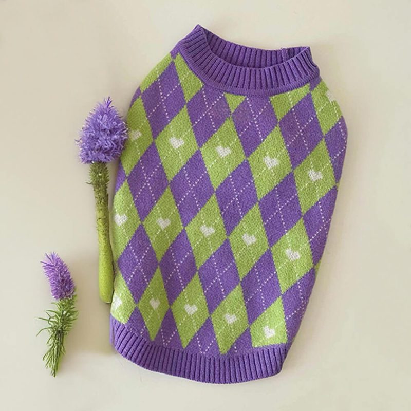 FunnyFuzzyArgyleHeartDogKnitSweaterMatchingPulloverForDogsAndOwner 2