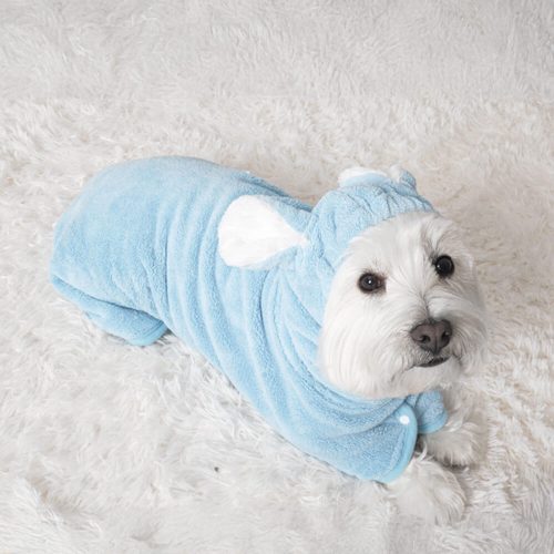 FunnyFuzzyBunnyEarMicrofiberAbsorbentSkin FriendlyVelcroDog CatHoodieBathrobe 2