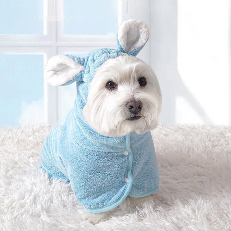 FunnyFuzzyBunnyEarMicrofiberAbsorbentSkin FriendlyVelcroDog CatHoodieBathrobe 7