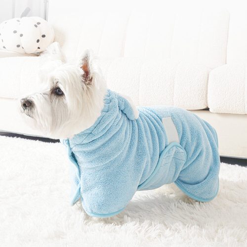 FunnyFuzzyBunnyEarMicrofiberAbsorbentSkin FriendlyVelcroDog CatHoodieBathrobe 9