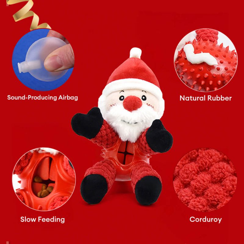 FunnyFuzzyChristmasDollRubberSlowFeedingSqueakerInteractiveDogToy 1