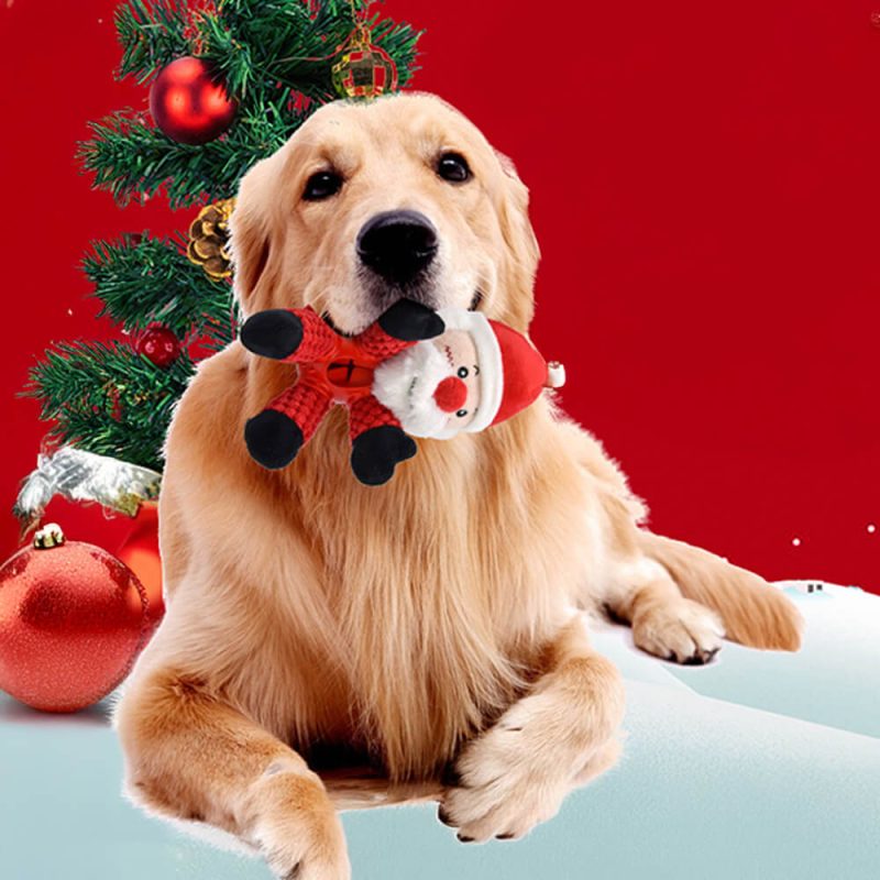 FunnyFuzzyChristmasDollRubberSlowFeedingSqueakerInteractiveDogToy 3