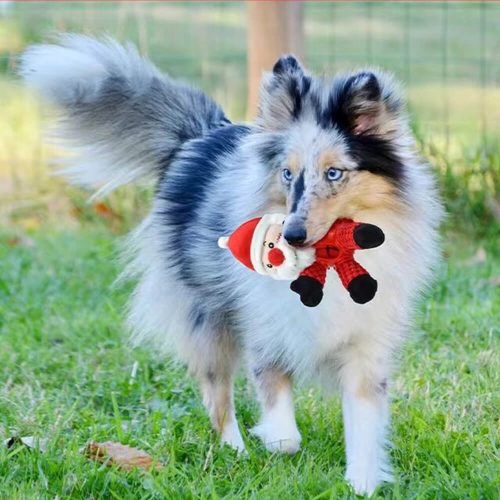 FunnyFuzzyChristmasDollRubberSlowFeedingSqueakerInteractiveDogToy 5