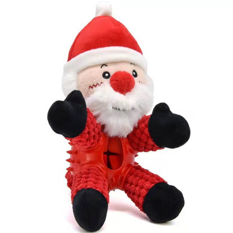 FunnyFuzzyChristmasDollRubberSlowFeedingSqueakerInteractiveDogToy 9